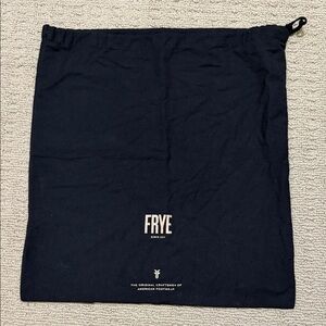 Frye Black Drawstring Dust Bag with White Logo.  17” X 16”